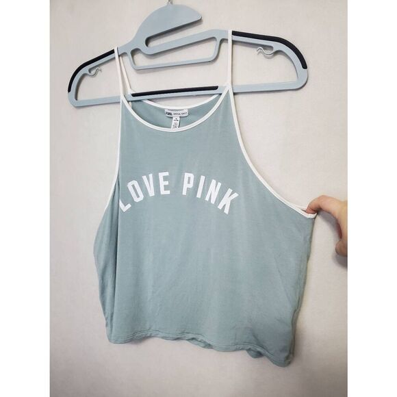 Victoria's Secret PINK Super Soft Sage Green High Neck Semi Crop Tank Top Modal - Picture 2 of 6